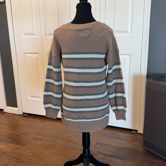 Pink Rose Brown and Gray Striped Sweater - Picture 2 of 12